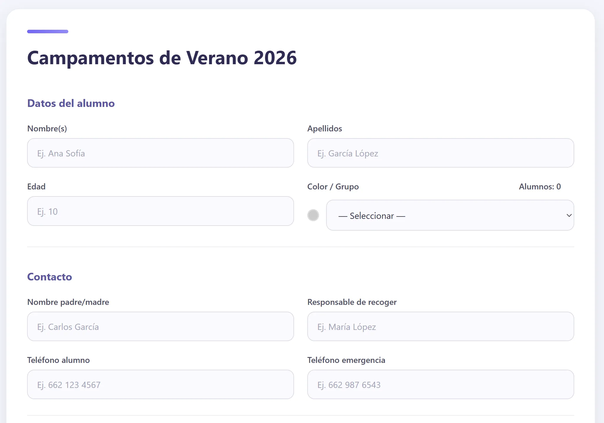 Captura del proyecto Registro de Veranos